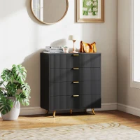 HOMCOM Elegant Four-Drawer Bedside Table - Black(m-2)