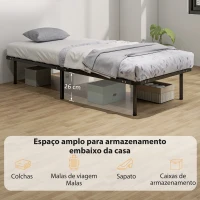 HOMCOM Estrutura de Cama 90x190 cm de Aço com Espaço de Armazenamento em Madeira de Álamo Capacidade 300 kg Preto(m-4)