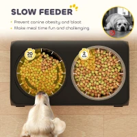 PawHut Raised Dog Bowl, Foldable Elevated Dog bowls with Slow Feeder, 4 Adjustable Heights, for Small Medium Large Breeds(m-6)
