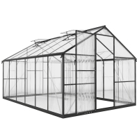 Outsunny Invernadero de jardín en aluminio y policarbonato, invernadero con ventanas superiores ajustables 363x247x205cm transparente