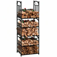 Outsunny Range bûches Porte-bûches range rack à bûches pour bois de cheminée modulable 4 crochets dim. 46 x 32 x 126 cm(m-11)