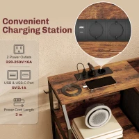 HOMCOM Kommode mit 8 Stoffschubladen, Stahlrahmen, Ladestation, Rustikal-Braun+Schwarz(m-4)