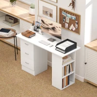 HOMCOM Computer Table, 120cm Home Office Desk, Study Workstation with 3-Tier Storage Shelves and 3 Drawers, White(m-7)