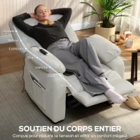 HOMCOM Fauteuil relax électrique fauteuil inclinable port USB repose-pieds poches latérales télécommande 96x90x103cm crème(m-6)