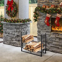 Outsunny Porte bûches - Range bûches Serviteur de cheminée - Multi Accessoires étagère bûche et Petit Bois métal Noir(m-2)