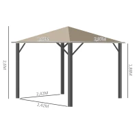 Outsunny Tonnelle barnum de jardin 3 x 3 m avec 4 parois latérales amovibles - toit avec évent - porte zippée - armature aluminium et acier - marron(m-3)