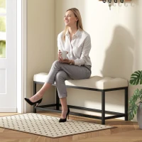 HOMCOM Banco Pie de Cama Tapizado en Terciopelo Diseño Capitoné Base de Metal para Dormitorio Entrada Salón Crema(m-9)