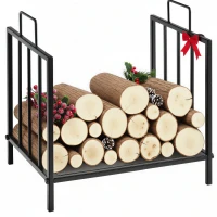 HOMCOM Range bûches Porte-bûches Etagère porte bois de cheminée charge max. 15 Kg dim. 44L x 33l x 46H cm métal époxy noir(m-1)