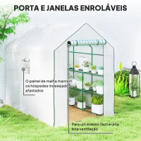 Outsunny Estufa de Jardim de 3 Níveis com 12 Prateleiras Porta Enrolável Janelas Anti-UV Cobertura de PE  140x213x190 cm Branco(m-6)