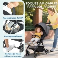 AIYAPLAY Carrito para Bebé Plegable con Respaldo Reclinable Reposapiés Ajustable Capota Cesta Arnés Carga 15 kg Gris Oscuro(m-6)
