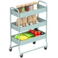 HOMCOM 3-Tier Storage Trolley on Wheels, Rolling Utility Cart with Mesh Backets for Kitchen, Bathroom, Bedroom, Light Green(m-10)