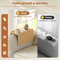 HOMCOM Vassoio da Divano per Bracciolo in Legno di Bambù, Tappetino Flessibile con Vassoio, Colore Legno(m-5)