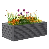 Outsunny Jardinera Exterior Grande Rectangular de Acero Galvanizado para Terraza con Base Abierta 180x90x57,5 cm Gris(m-10)