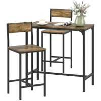 HOMCOM 3-Piece Bar Table Set with 2 Stools, Industrial Breakfast Bar Set with Footrest, Backrest for Dining Room, Small Space(m-11)
