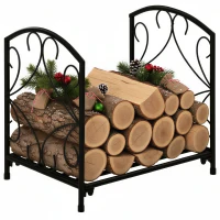 Outsunny Range-bûches porte buche de cheminée pieds surélevés pour intérieur et extérieur, cadre en métal, 39,5x31,5x39,5cm, noir(m-11)