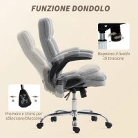 HOMCOM Poltrona da Ufficio Massaggiante a 4 Punti con Riscaldamento e Braccioli Ribaltabili, Grigio(m-8)