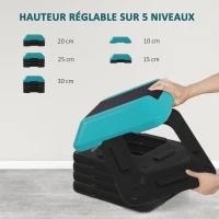 SPORTNOW Aerobic stepper marche d'exercice avec 5 hauteur réglable de 10/15/20/25/30 cm charge 150 kg pour maison gym bleu(m-4)