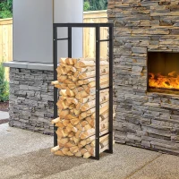 HOMCOM Range bûches Etagère porte bois de cheminée porte-bûches intérieur et extérieur charge max. 100 Kg dim. 60L x 25l x 150H cm métal noir(m-10)