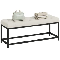 HOMCOM Banco Pie de Cama Tapizado en Terciopelo Diseño Capitoné Base de Metal para Dormitorio Entrada Salón Crema(m-10)