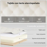 HOMCOM Banco Pie de Cama Tapizado en Terciopelo Diseño Capitoné Base de Metal para Dormitorio Entrada Salón Crema(m-4)