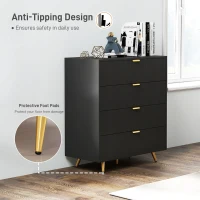 HOMCOM Elegant Four-Drawer Bedside Table - Black(m-6)
