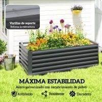 Outsunny Jardinera Exterior Grande Rectangular de Acero Galvanizado para Terraza con Base Abierta 180x90x57,5 cm Gris(m-5)