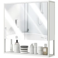 HOMCOM Mobile Bagno a Parete con Specchio, Armadietto con Mensola Regolabile e Ripiano Aperto, 60x16x60 cm, Bianco(m-10)