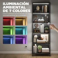 HOMCOM Librería de 5 Niveles con Luces LED de 7 Colores Estantería para Libros 60x30x179 cm Estantería Industrial Negro(m-4)