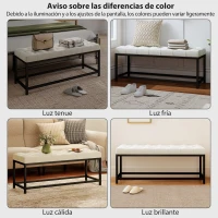 HOMCOM Banco Pie de Cama Tapizado en Terciopelo Diseño Capitoné Base de Metal para Dormitorio Entrada Salón Crema(m-6)