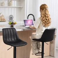 HOMCOM Set of 2 Leathaire Tub Bar Stools - Black(m-8)