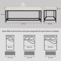 HOMCOM Banco Pie de Cama Tapizado en Terciopelo Diseño Capitoné Base de Metal para Dormitorio Entrada Salón Crema(m-3)