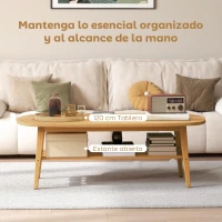 HOMCOM Mesa de Centro Moderna Mesa Baja con Estante Abierto y Patas de Madera para Salón Carga 100 kg 120x60x42cm Natural(m-4)