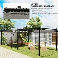 Outsunny Pergola ca. 3x3 m vrijstaande terrasoverkapping met uitschuifbaar dak, magneetkussen, 8 cm palen, UV-beschermd(m-4)