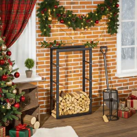 HOMCOM Range bûches Etagère porte bois de cheminée porte-bûches design contemporain charge max. 100 Kg dim. 60L x 25l x 100H cm métal noir(m-2)