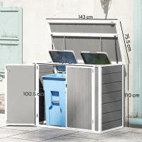 Outsunny 4.7 x 2.5FT Garden Shed, Double Bin Storage Shed with Lockable Doors, Outdoor Small Shed with Openable Lid for 2 Trash Cans, Garden Tools, Grey(m-3)