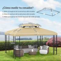 Outsunny Techo de Repuesto para Cenador 4x3 m de 2 Niveles Toldo para Pérgola Recambio con 10 Orificios de Drenaje Crema(m-3)