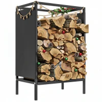 Outsunny Range bûche interieur porte bûche de cheminée support de bois de chauffage pour intérieur extérieur 44x28x65 cm noir(m-11)