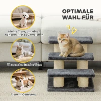 PawHut Hundetreppe 3 Stufen 34 cm Hoch Haustiertreppe für Hunde Katze Katzentreppe mit Kratzstamm Hunderampe Einstiegshilfe für Bett, Sofa, Couch Dunkelgrau(m-4)