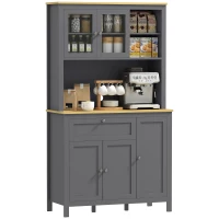 HOMCOM Alacena de Cocina Mueble Auxiliar de Cocina con 5 Puertas Estante Ajustable y Encimera de Microondas 100x40x180cm Gris(m-10)