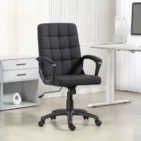 Vinsetto Silla de Oficina Giratoria Tapizada en Lino Sintético Altura Ajustable Basculante Respaldo Medio Reposabrazos Negro(m-2)