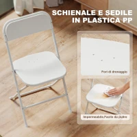 HOMCOM Set 6 Sedie Pieghevoli con Fori di Drenaggio in Plastica e Metallo, 45x49x79.5 cm, Bianco(m-5)