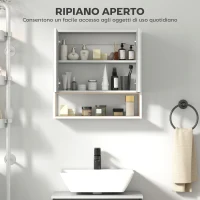 HOMCOM Mobile Bagno a Parete con Specchio, Armadietto con Mensola Regolabile e Ripiano Aperto, 60x16x60 cm, Bianco(m-7)