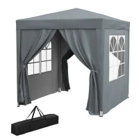 Outsunny Gazebo Pieghevole 2x2 m con 4 Pareti Rimovibili in Metallo e Poliestere, Grigio(m-10)