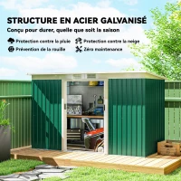 Outsunny Abri de jardin 3,6 m² 280 x 130 x 172 cm kit de fondation porte coulissante ventilations acier galvanisé vert foncé(m-4)