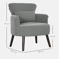 HOMCOM Corduroy Retro Accent Chair - Light Grey(m-3)