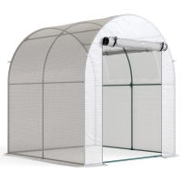 Outsunny Walk in Polytunnel Greenhouse, Green House for Garden with Roll-up Window and Door, 1.8 x 1.8 x 2 m, White