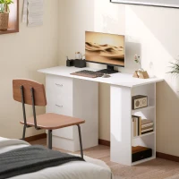 HOMCOM Computer Table, 120cm Home Office Desk, Study Workstation with 3-Tier Storage Shelves and 3 Drawers, White(m-9)