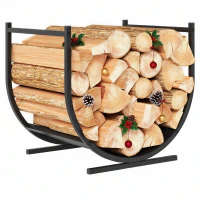 Outsunny Range-bûches porte buche de cheminée incurvé robust pour intérieur et extérieur, cadre en métal, 43 x 33 x 38 cm, noir(m-11)