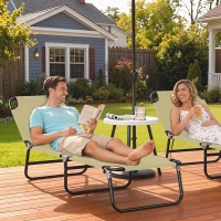 Outsunny Foldable Sun Lounger with 5-Position Adjustable Backrest, Outdoor Portable Recliner Chaise Lounge Chair with Breathable Mesh Fabric, Beige(m-2)