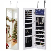 HOMCOM Jewelry Cabinet with Mirror and LED Lights, Lockable Makeup Cosmetics Jewellery Organiser, Mirror with Storage for Bedroom Dressing Room, White(m-10)